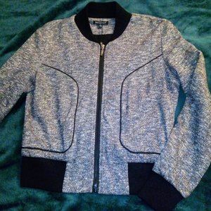 Textured Knit Baseball Style Bomber Jacket Sz M Black White Grey For Cynthia NWT